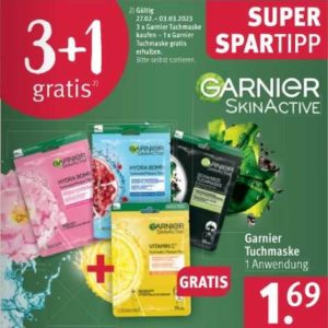 Rossmann: 3 &#043; 1 Gratis Aktion Garnier Tuchmaske (27.02. – 03.03.2023)