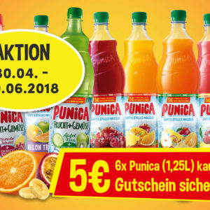 6 Flaschen Punica (1,25l) kaufen und 5€ Einkaufsgutschein erhalten