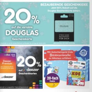 Netto: 20% Rabatt auf Douglas und Deezer Geschenkkarten, sowie 20Fach DeutschlandCard Punkte auf Kids Gutscheine