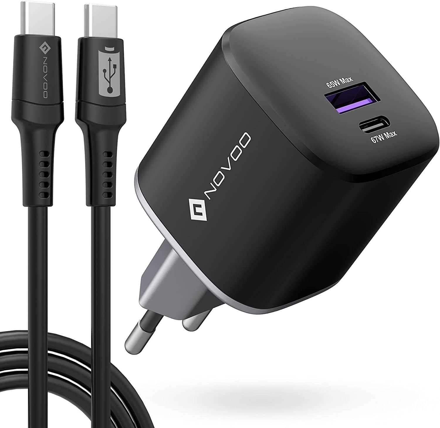 🚀 NOVOO 67W USB-C und USB-A Schnellladegerät (mit PD 3.0, GaN und USB-Kabel) für nur 16,49€ (statt 35€) 🤩