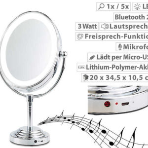 Pearl: Sichler Beauty XL-LED-Kosmetikspiegel, Akku, Bluetooth-Lautsprecher, 1x / 5x Vergrößerung (€16,99 statt €53,99 &#043; VSK)