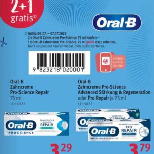 Rossmann: 2+1 Gratis Aktion Oral-B Zahncreme Pro-Science 75ml (03.07. – 07.07.23)