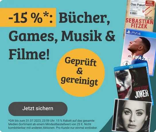 Rebuy.de: 15% Rabatt auf Bücher, Games, Musik &amp; Filme ab 25 € MBW