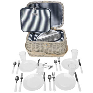 anndora Weiden Picknickkorb 4 Personen beige blau gestreift Natur &#043; Isotasche