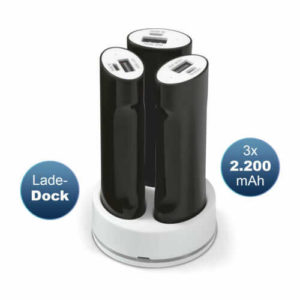 eBay: 3er Set USB Powerbank 2200 / 6600 mAh mit Ladestationstation (11,99€ statt 14,99€)