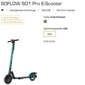 🚗 Benzin sparen! SOFLOW SO1 Pro E-Scooter mit Telekom green LTE 10 GB Allnet Flat für eff. 6,86 € monatl.