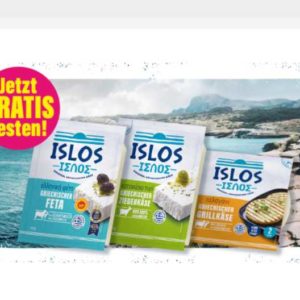 Gratis testen -  ISLOS Feta, ISLOS Ziegenkäse oder ISLOS Grillkäse