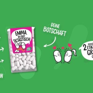 Ferrero: 2 Personalisierte Klebe-Etiketten Gratis beim Kauf einer tic tac Aktionspackung (bis 30.04.2022)