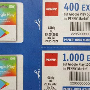 Bis *1.000 Payback-Extra-Punkte* für &#034;Google Play Guthabenkarten&#034; bei Penny vom 25. - 29.05.21