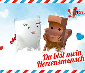 Kostenlose Postkarte versenden, dank Kinderriegel Love Connection