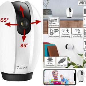Pearl: 7links WLAN-Überwachungskamera mit 2K, IR-Nachtsicht, Pan/Tilt, App (€22,99 statt €56,99 &#043; VSK)